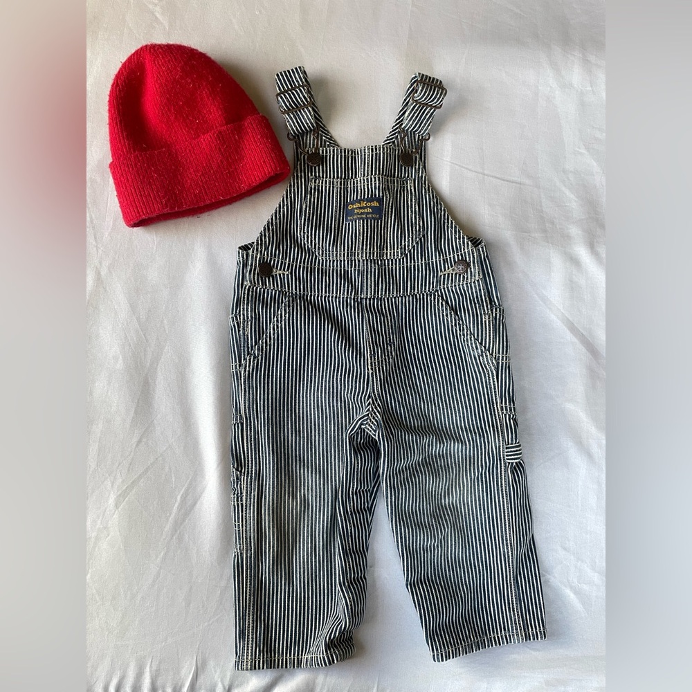 Oshkosh striped overalls - 12 month